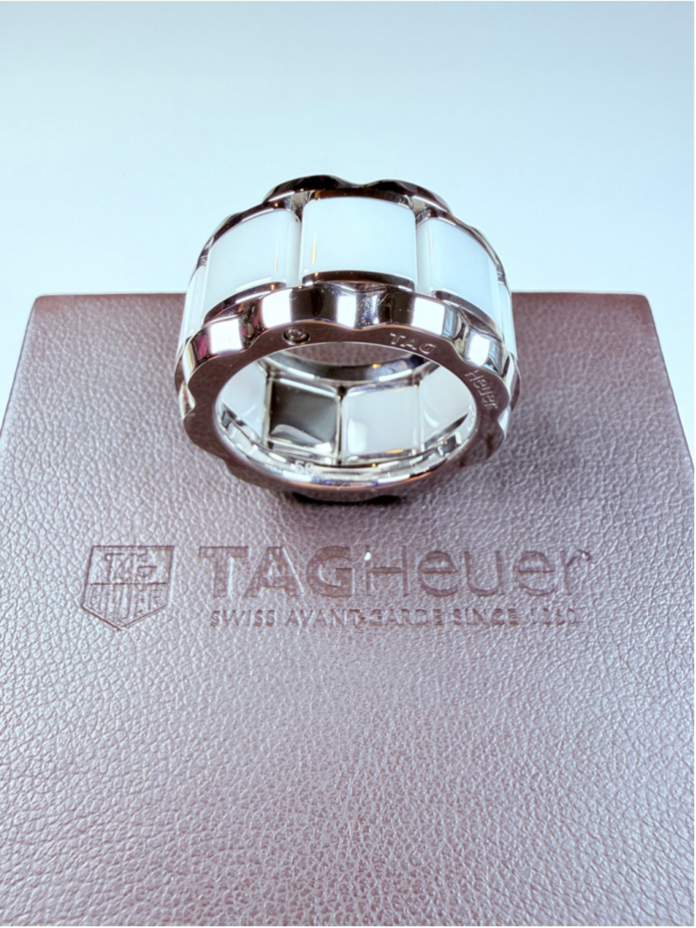 TAG Heuer Real Diamond White Ceramic Haute Formula 1 Stainless Steel Ring RARE